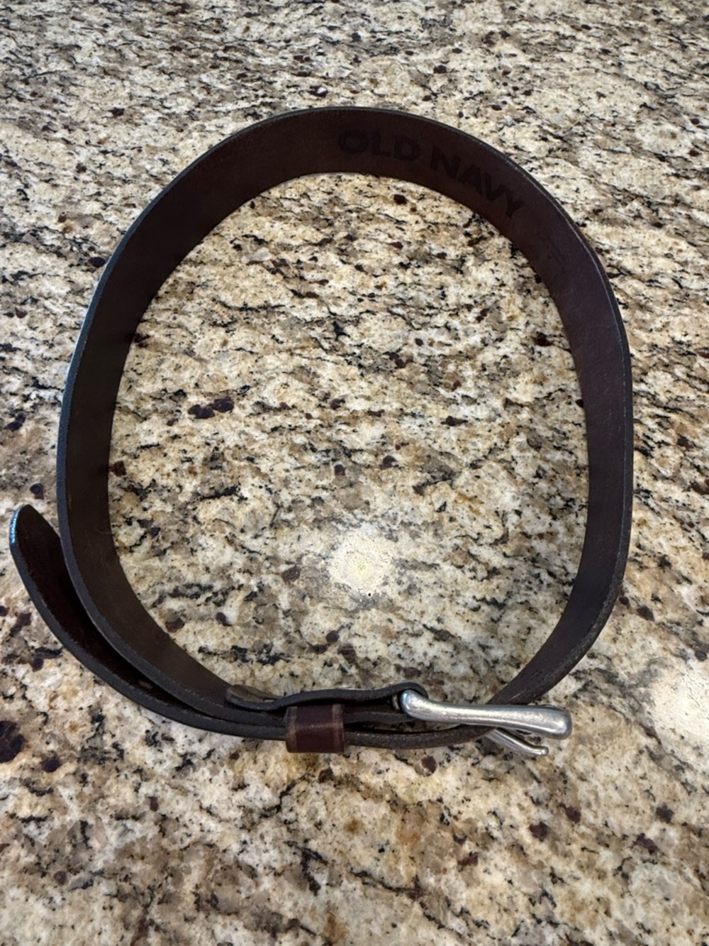 Old Navy brown genuine leather belt silver buckle SZ M - Picture 2 of 11